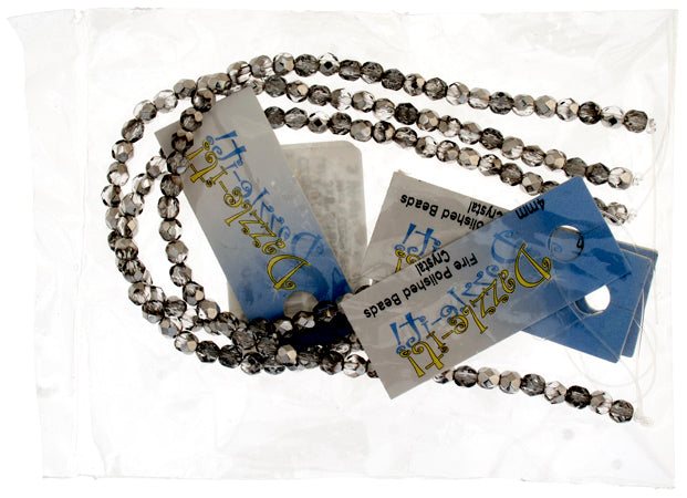 Czech Fire-Polished Round 4mm - Transparent Crystal/Grey Strands