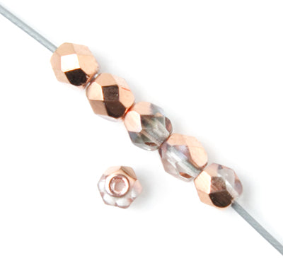 Czech Fire-Polished Round 4mm - Transparent Crystal/Grey Strands