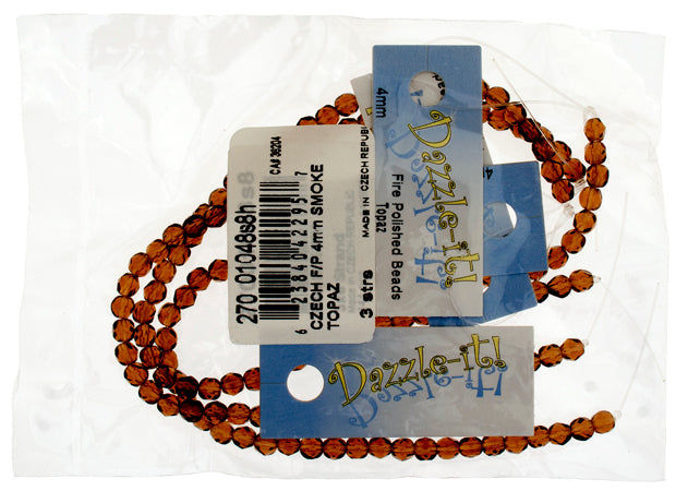 Czech Fire-Polished Round 4mm - Transparent Yellow/Brown Strands