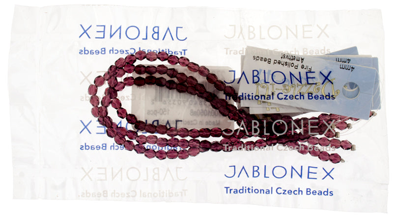 Czech Fire-Polished Round 4mm - Transparent Purple Strands