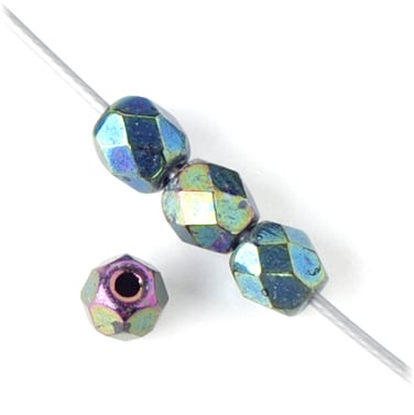 Czech Fire-Polished Round 4mm - Transparent Green Strands