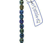 Czech Fire-Polished Round 4mm - Transparent Green Strands