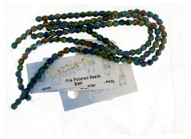 Czech Fire-Polished Round 4mm - Transparent Green Strands