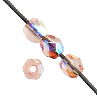 Czech Fire-Polished Round 4mm - Transparent Pink Strands