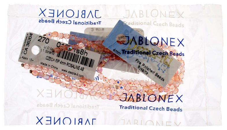 Czech Fire-Polished Round 4mm - Transparent Pink Strands