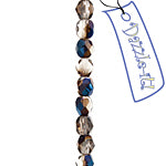 Czech Fire-Polished Round 4mm - Transparent Crystal/Grey Strands