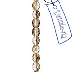 Czech Fire-Polished Round 4mm - Transparent Yellow/Brown Strands