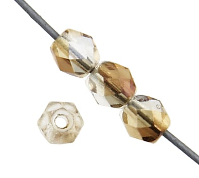 Czech Fire-Polished Round 4mm - Transparent Yellow/Brown Strands