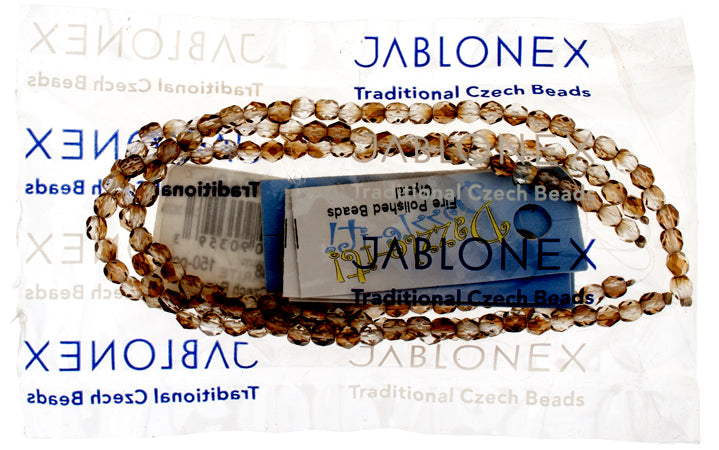 Czech Fire-Polished Round 4mm - Transparent Yellow/Brown Strands