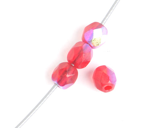 Fire-Polished Round 4mm - Transparent Red Shades Strung