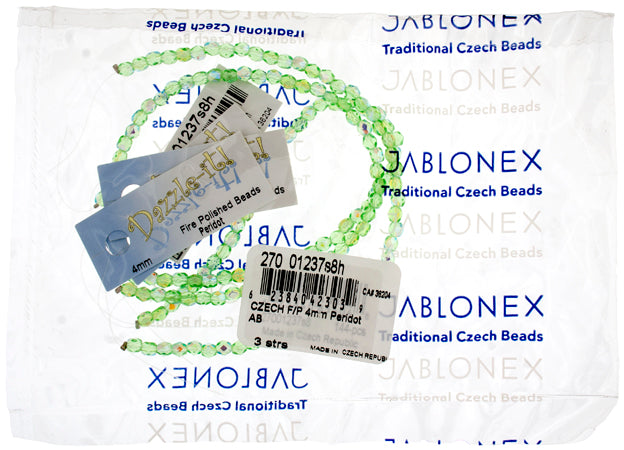 Czech Fire-Polished Round 4mm - Transparent Green Strands