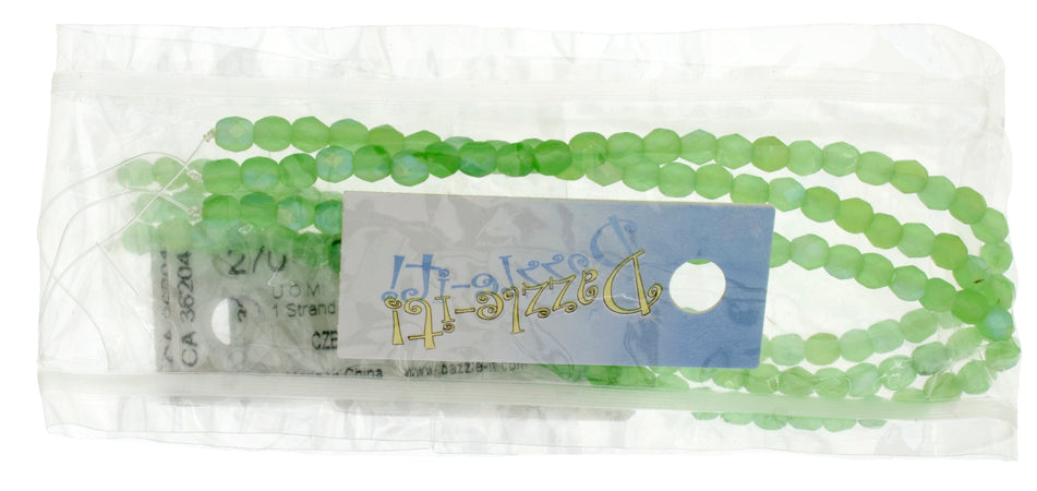 Czech Fire-Polished Round 4mm - Transparent Green Strands