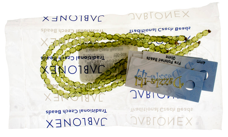 Czech Fire-Polished Round 4mm - Transparent Green Strands