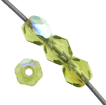 Czech Fire-Polished Round 4mm - Transparent Green Strands