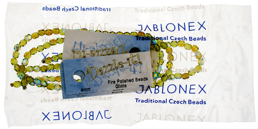 Czech Fire-Polished Round 4mm - Transparent Green Strands