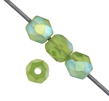 Czech Fire-Polished Round 4mm - Transparent Green Strands