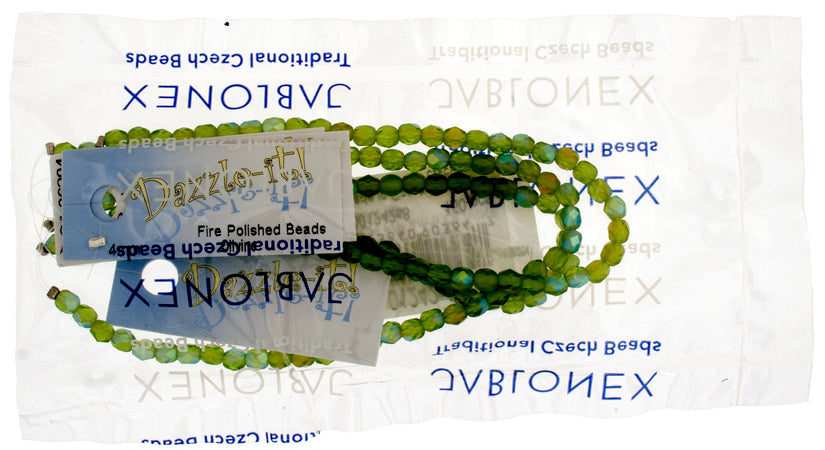 Czech Fire-Polished Round 4mm - Transparent Green Strands