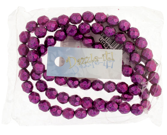 Czech Fire-Polished Round Bead 8mm Strands - Pink/Purple Shades