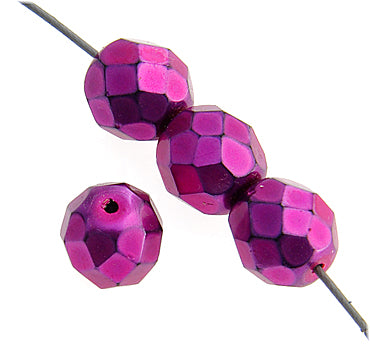 Czech Fire-Polished Round Bead 8mm Strands - Pink/Purple Shades