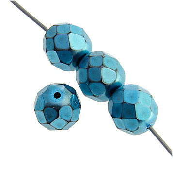 Czech Fire-Polished Round Bead 8mm Strands - Blue Shades