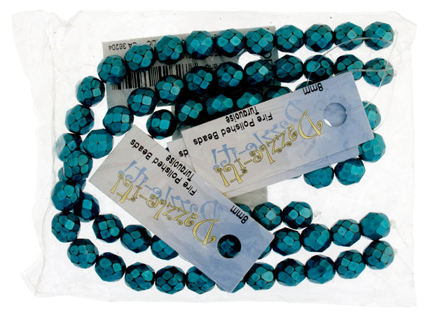 Czech Fire-Polished Round Bead 8mm Strands - Blue Shades