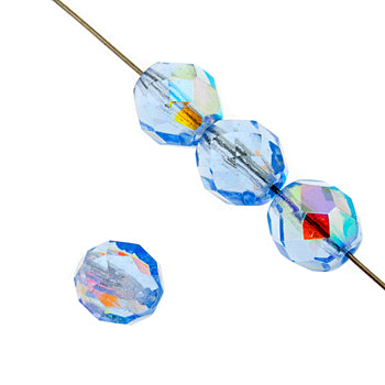 Czech Fire-Polished Round Bead 8mm Strands - Blue Shades