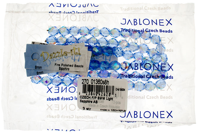 Czech Fire-Polished Round Bead 8mm Strands - Blue Shades