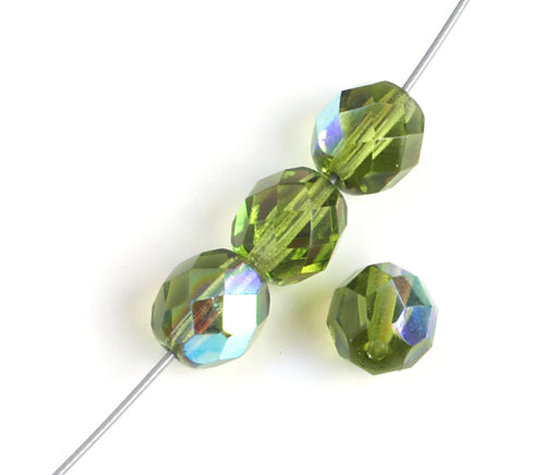 Fire-Polished 8mm Round Beads - Transparent Green Shades