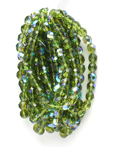 Fire-Polished 8mm Round Beads - Transparent Green Shades
