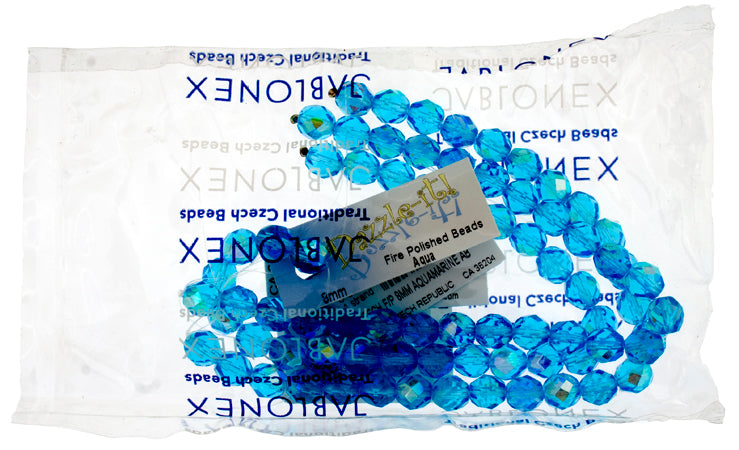 Czech Fire-Polished Round Bead 8mm Strands - Blue Shades