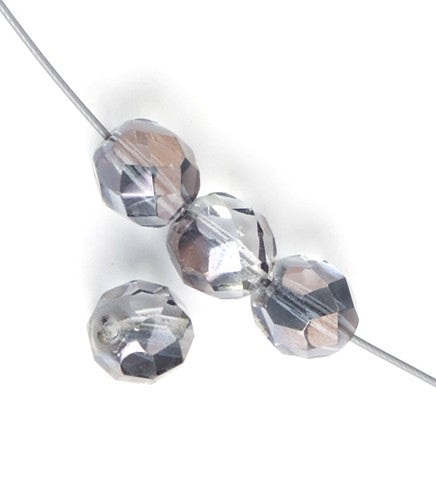 Czech Fire-Polished Round Bead 8mm Strands - Crystal/White Shades