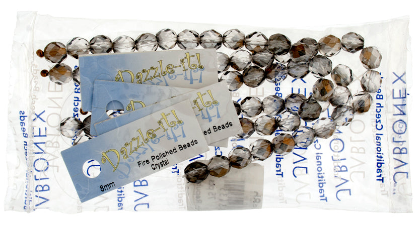 Czech Fire-Polished Round Bead 8mm Strands - Crystal/White Shades