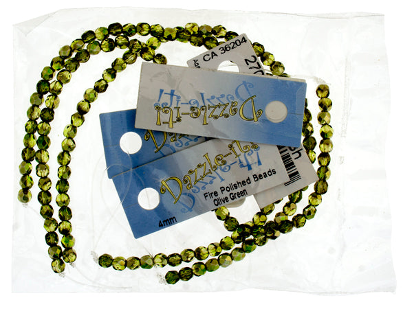 Czech Fire-Polished Round 4mm - Transparent Green Strands