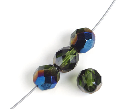 Fire-Polished 8mm Round Beads - Transparent Green Shades