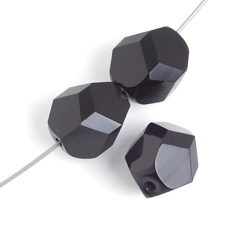 Fire-Polished 12mm Fancy Cut Jet Strung