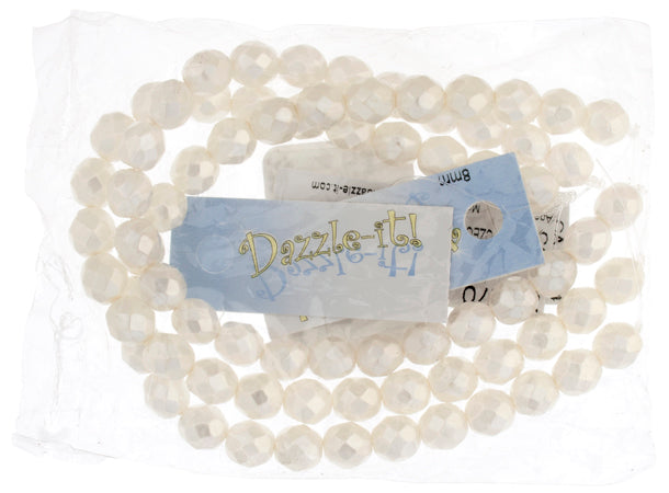 Czech Fire-Polished Round Bead 8mm Strands - Crystal/White Shades