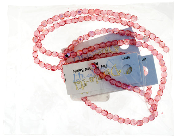 Czech Fire-Polished Round 4mm - Transparent Pink Strands