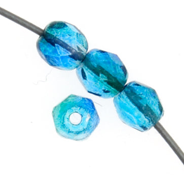 Czech Fire-Polished Round 4mm - Transparent Two Tone Strands