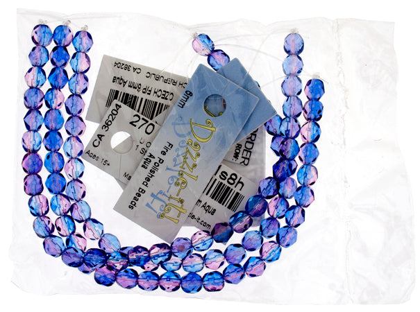 Fire-Polished 6mm Round Bead Strands - Two-Tone