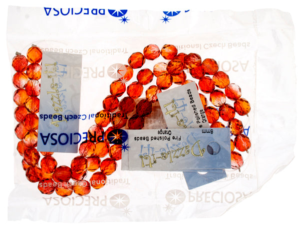 Czech Fire-Polished Round Bead 8mm Strands - Red/Orange Shades