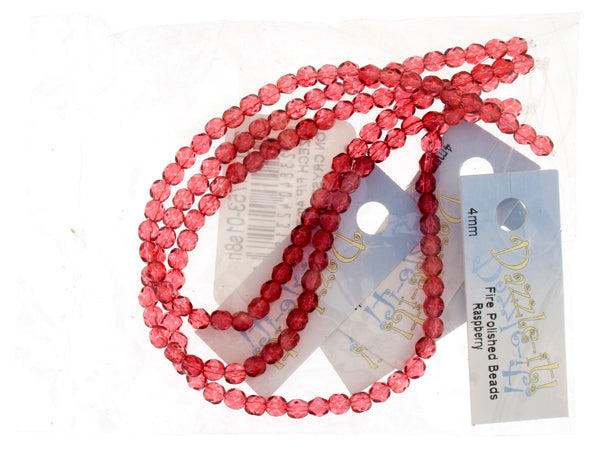 Czech Fire-Polished Round 4mm - Transparent Pink Strands