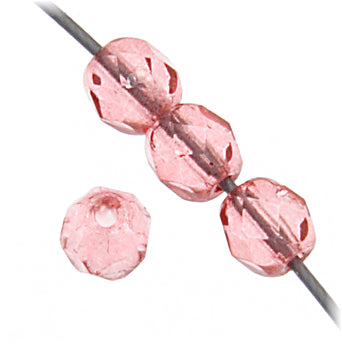 Czech Fire-Polished Round 4mm - Transparent Pink Strands