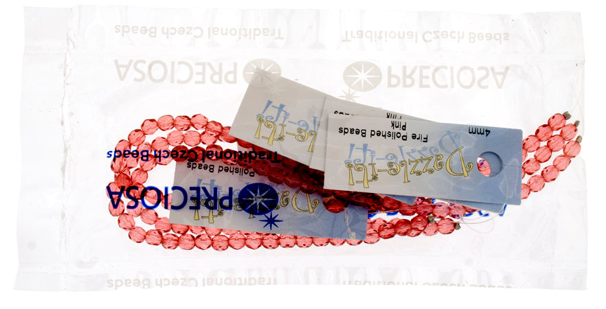 Czech Fire-Polished Round 4mm - Transparent Pink Strands