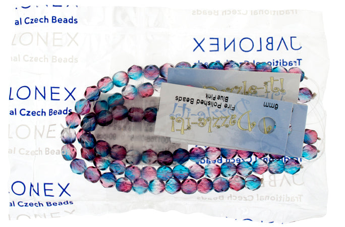 Fire-Polished 6mm Round Bead Strands - Two-Tone