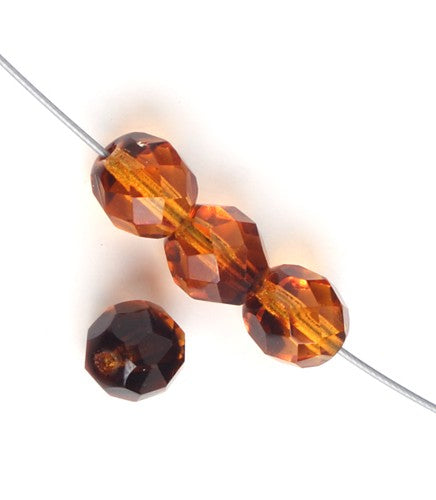 Czech Fire-Polished Round Bead 8mm Strands - Brown Shades