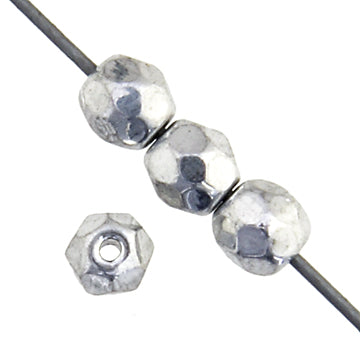 Czech Fire-Polished Round 4mm - Transparent Crystal/Grey Strands