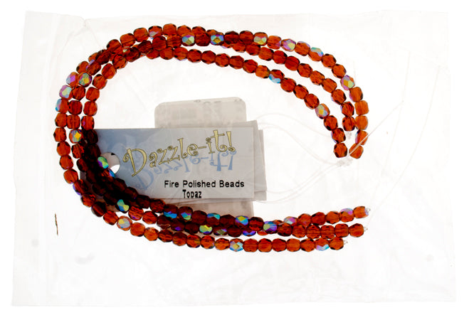 Czech Fire-Polished Round 4mm - Transparent Yellow/Brown Strands