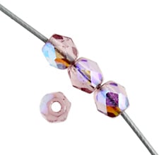 Czech Fire-Polished Round 4mm - Transparent Purple Strands