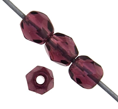 Czech Fire-Polished Round 4mm - Transparent Purple Strands