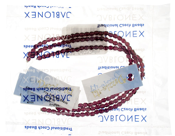 Czech Fire-Polished Round 4mm - Transparent Purple Strands